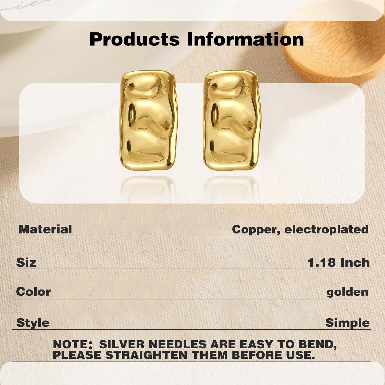 925 Sterling Silver Chunky Gold Rectangle Stud Earrings for Women| Dainty Thick Stud Earrings | Geometric Square Earrings | Minimalist Geometric Earrings Gifts Jewelry for Women - Image 5