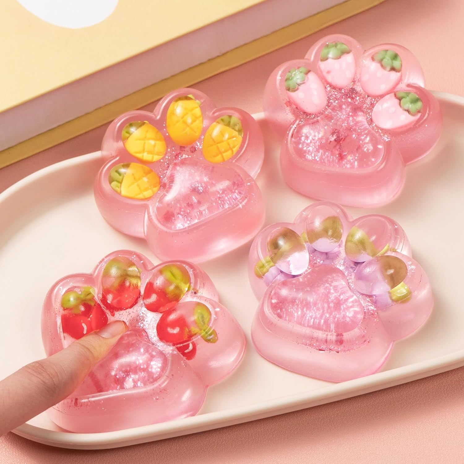 5Pcs Taba Squishy Cat Paw Squeeze Toys | 2.75in Upgraded TPR Slow Rebound Stress Relief Fidget Toys for Kids & Adults, Party Favors, Easter Basket Stuffers, Christmas Stocking Stuffers