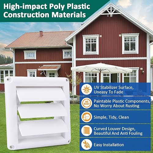 Miniatura 4 de Cubierta de ventilación con rejillas de 4 pulgadas para evitar que las aves aniden piezas de repuesto para secadora exterior, cubierta de