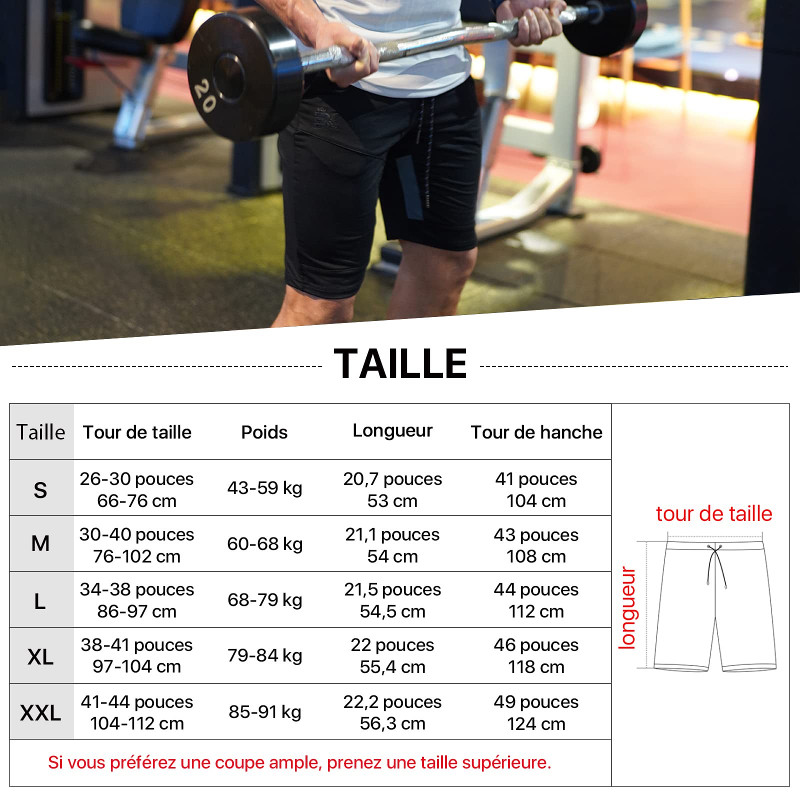 BROKIG Pantaloncini sportivi da uomo in cotone slim con tasche con zip