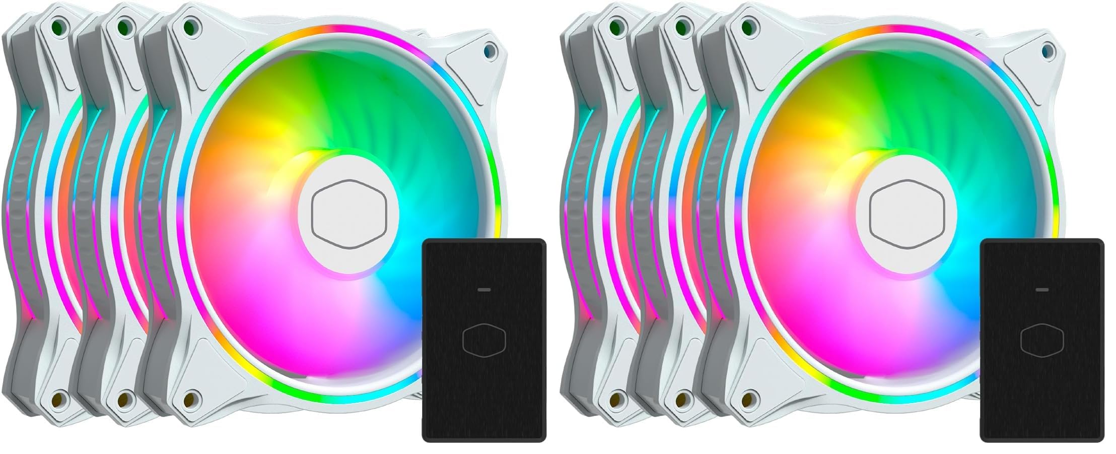 Cooler Master MasterFan 3n1 MF120 Halo White Edition ARGB-Dual Ring adressierbare RGB-Beleuchtung, Gehäuse & Kühlung, Hybrid-Lüfterblatt-Design, Smart-Sensor, Vibrationsdämpfungsrahmen, mit Controller