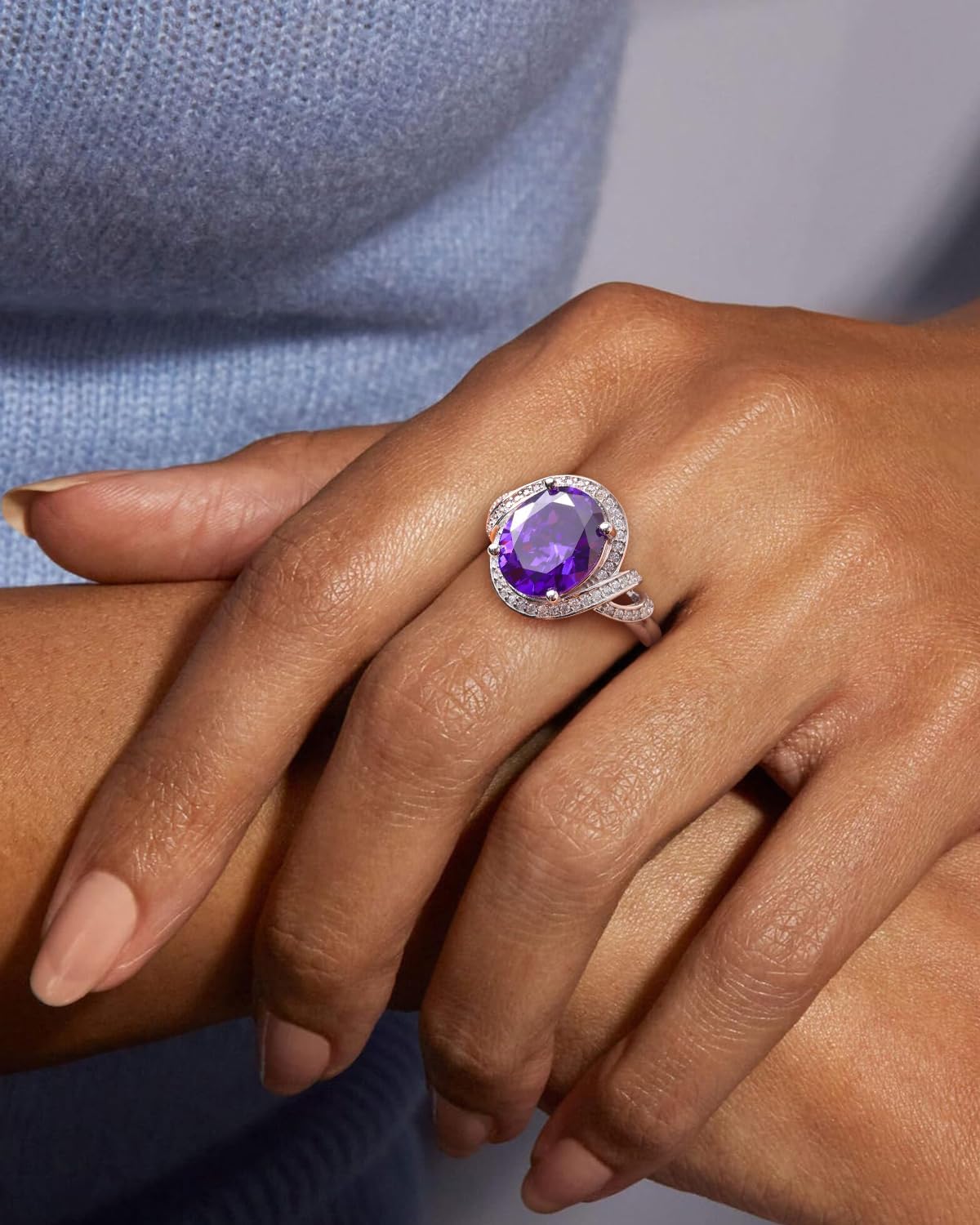 DAYBYDAY Big Sapphire/Emerald/Ruby/Aquamarine/Amethyst/Peridot Ring, 925 Sterling Silver Oval Cut Gemstone Engagement Rings for Women, 4-8 Carat Large Statement Cocktail Ring - Image 4