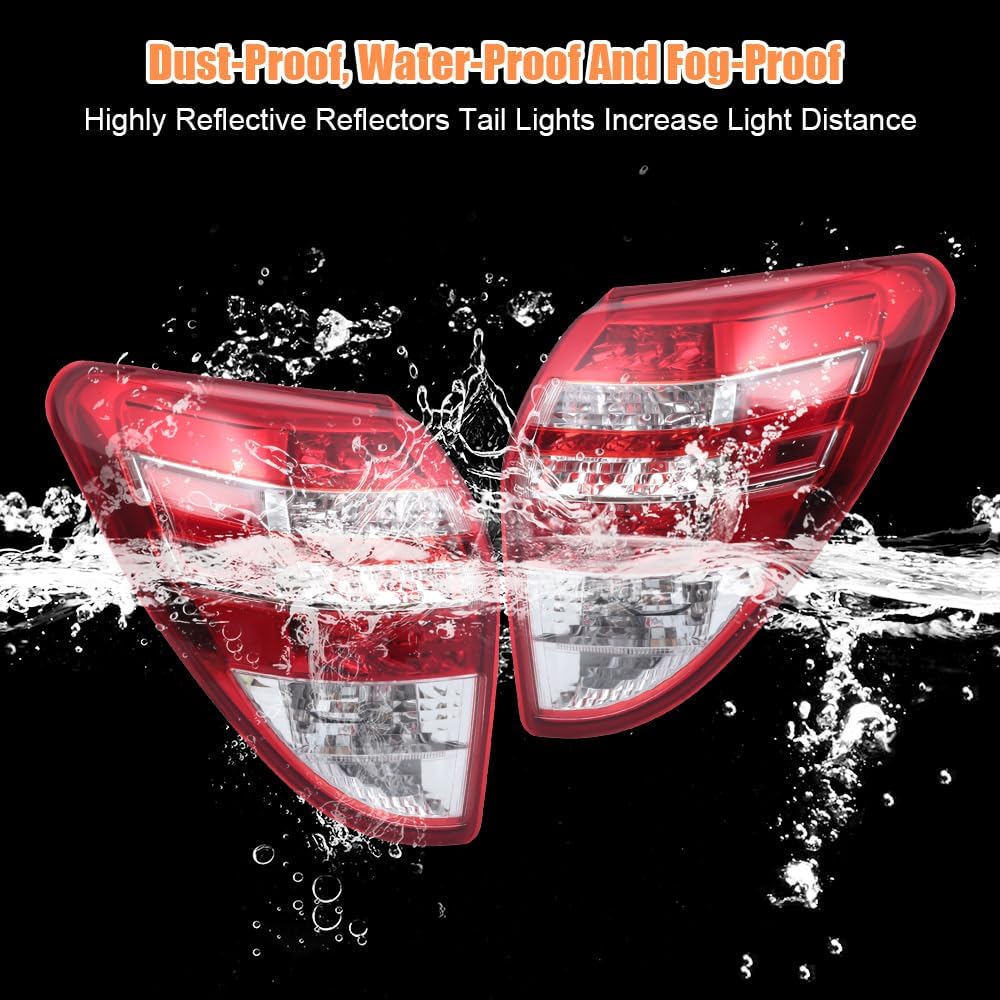 For 2009 2010 2011 2012 Toyota RAV4 Halogen Rear Tail Lights Brake Lamps Clear&Red Lens 1 Pair (Left Side+Right Side)