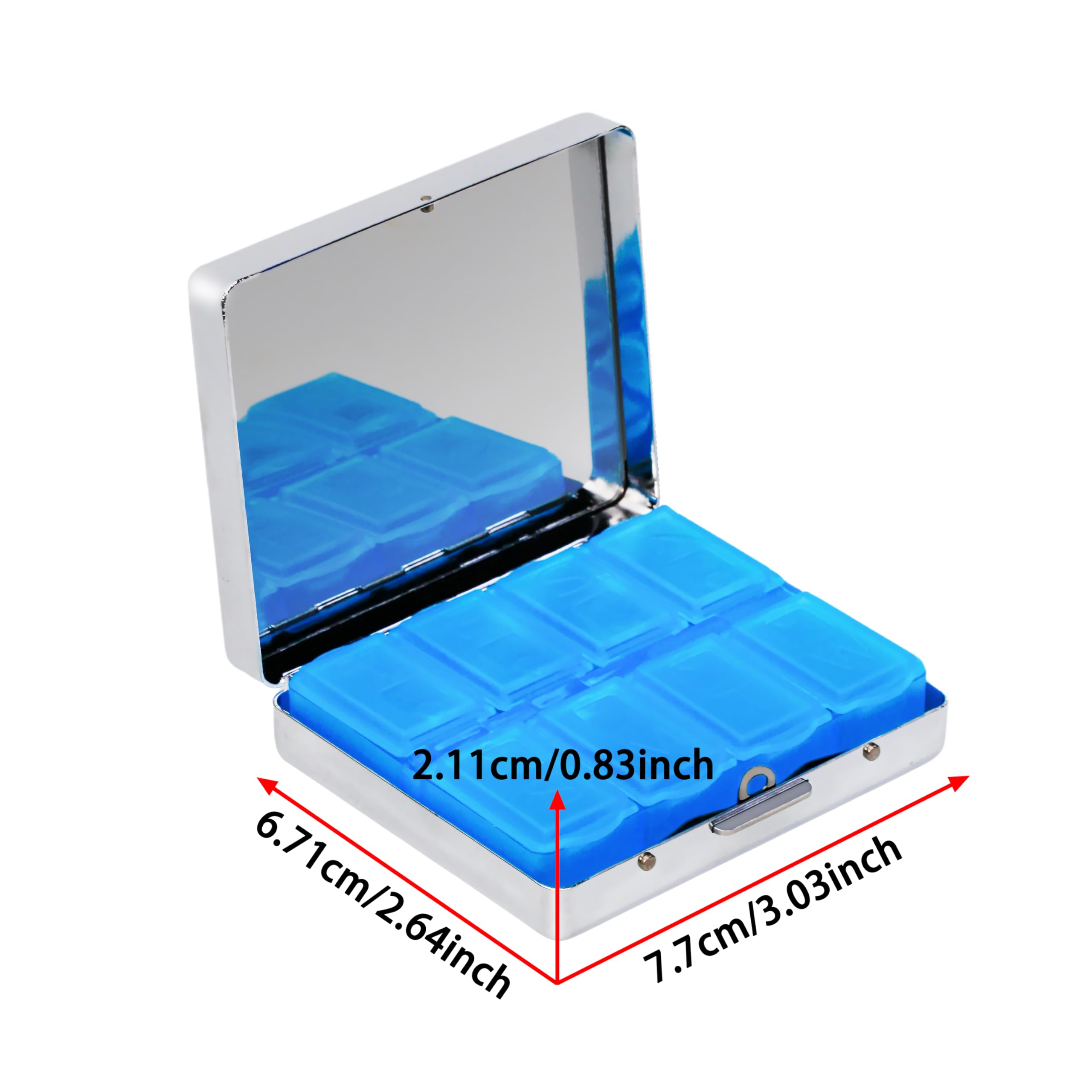 Pilulier en métal à 8 compartiments – Trousse à médicaments portable 7,6 x 6,6 cm | Séparateurs de qualité alimentaire | Couvercle à bouton-pression sécurisé | Voyage et cadeau pour les