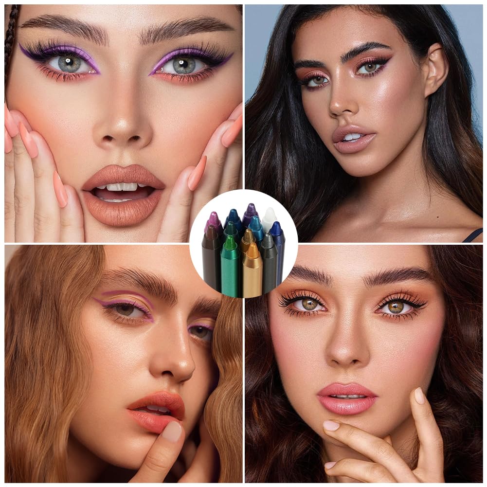 12 kolorowych kredek do eyelinera, kolory tęczy, matowe wykończenie, trwałe i wodoodporne, odporne na rozmazywanie, makijaż bożonarodzeniowy i maskaradowy (12 ołówków do eyelinerów)