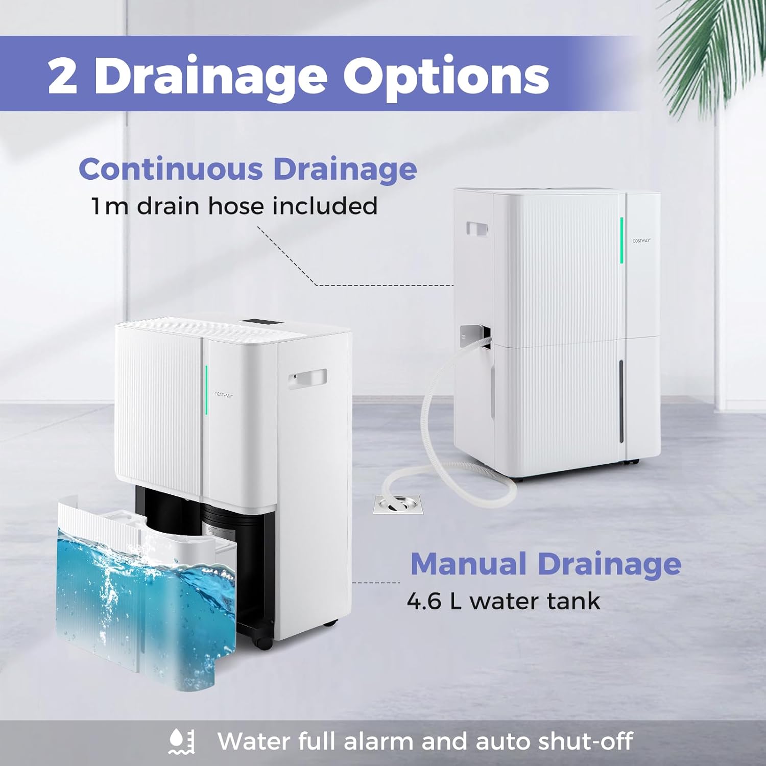 COSTWAY 96 Pints Dehumidifier for Basement, 8000 Sq.Ft Dehumidifier with 24H Timer, 3-Color Indicator, 1.2 Gallon Water Tank, Drain Hose & Wheels for Bathroom, Bedroom