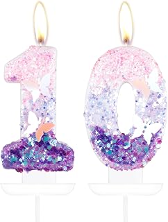 Birthday Number 10 Candle,Butterfly 10th Birthday Party Decorations for Women/Girl,Purple Birthday Candle,2.75" Large Glitter Birthday Candles Wedding Cake Topper Anniversary Party Decor