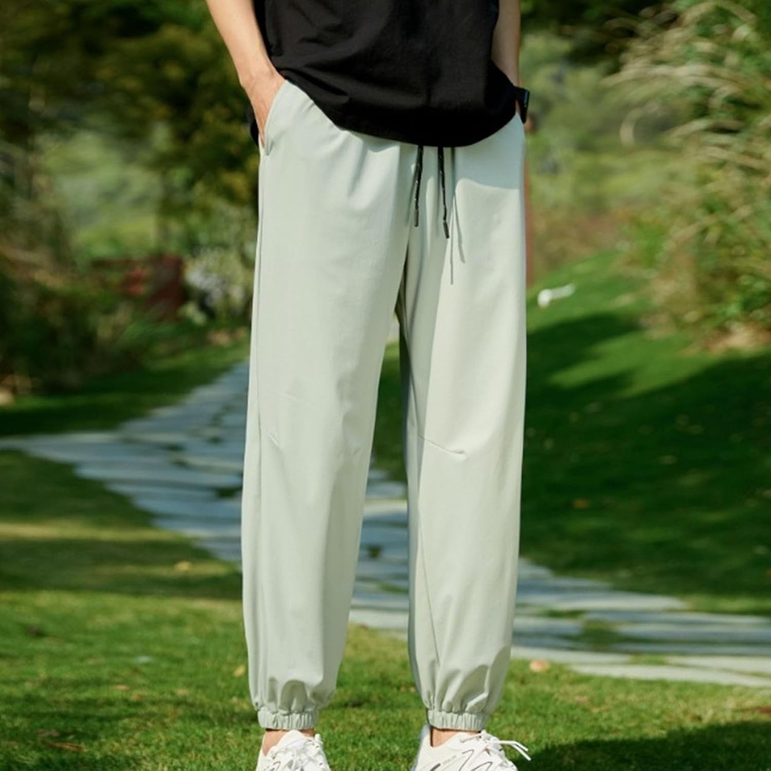 Maiyifu-GJ Mens Casual Pants with Pockets Lightweight Hiking Running Workout Pants Elastic Waist Drawstring Jogger Sweatpants