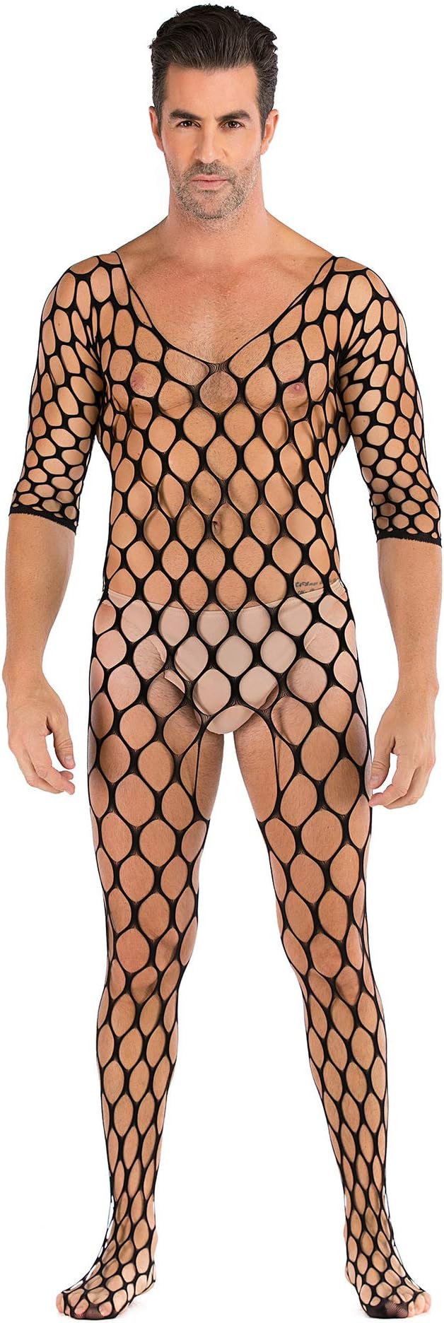Czizitong Men's sex mesh suspenders Top garter set Sexual fun openwork mesh pajamas Bodysuit