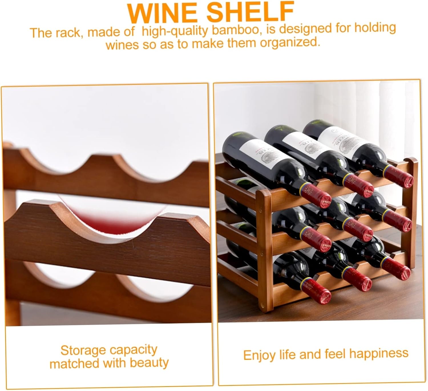 Mikinona Bamboo Wine Rack for Home Stylish Wine Display Holder Stand for Organizing Bottles Practical Storage for Kitchen Bar Living