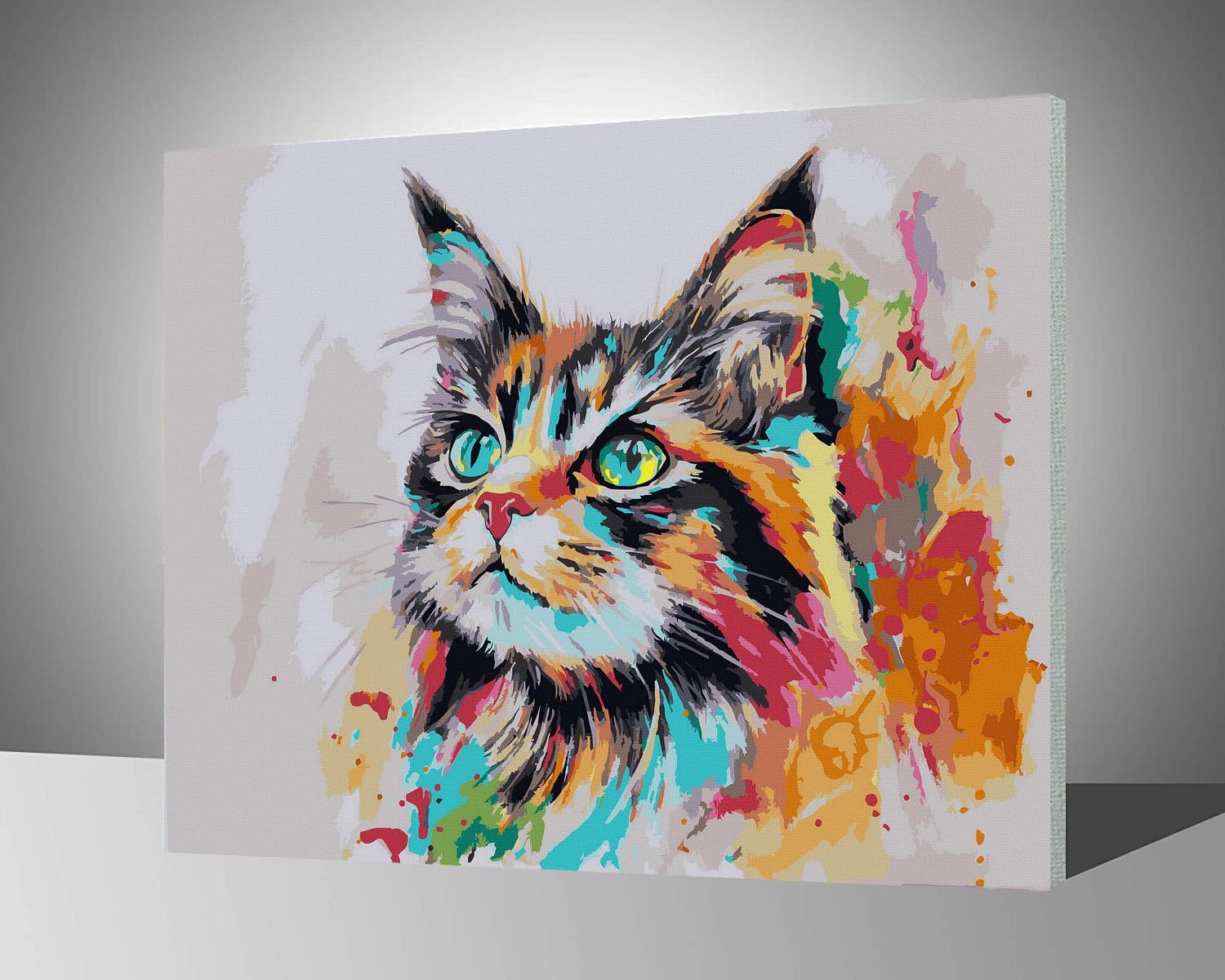 LukFun Cat Paint by Numbers Kit for Adults, Colorful Painting by Numbers on Wooden Framed Canvas, 16 x 20 inch (The Gazing Cat, Framed)