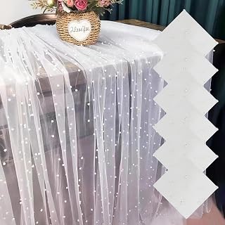 6 Pieces Pearl Tulle Tablecloth White Table Cloth Pearl Sheer Tulle Table Cover Wedding Veil for Wedding Arch Dessert Table Decorations