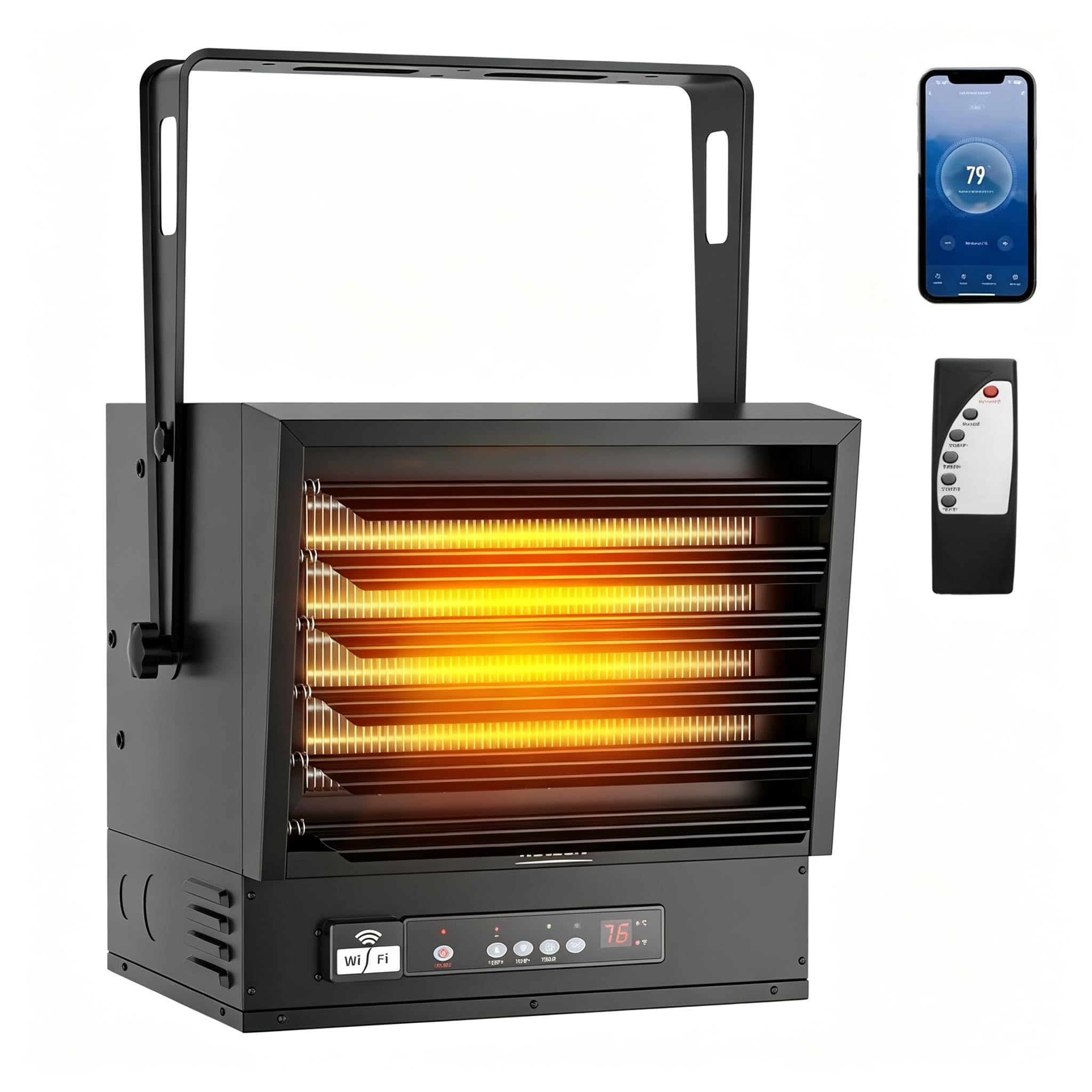 ROVSUN 15,000W Electric Garage Heater with Remote &amp; APP Control, Digital Fan-Forced Ceiling Mount Heater with Thermostat, 12H Timer &amp; Overheat Protection, 240V Hardwired for Workshop Factory