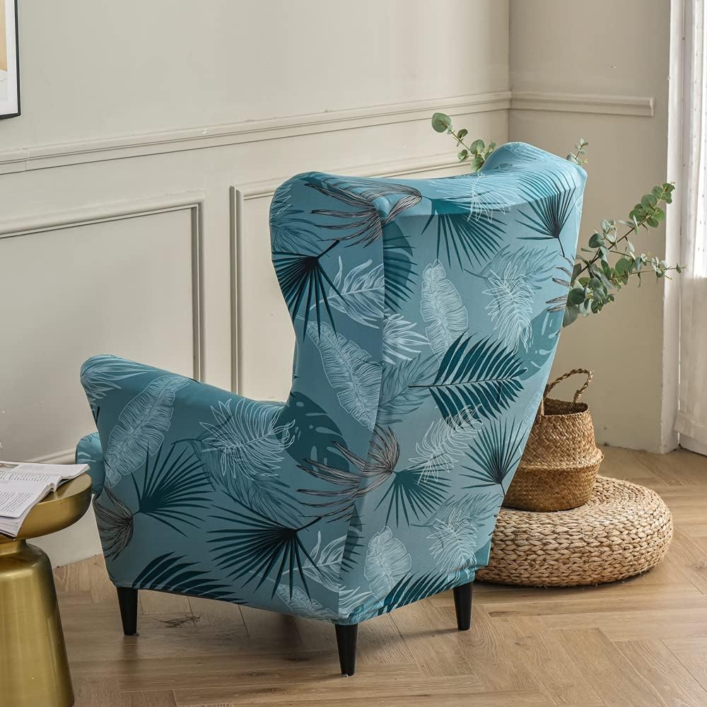 Highdi Wingback Chair Covers 2-Piece Stretch Wing Chair Cover for Armchair Washable Sofa Chairs Slipcover Spandex Fabric Furniture Protector for Living Room Bedroom Hotel (Palm Leaf) - Image 5