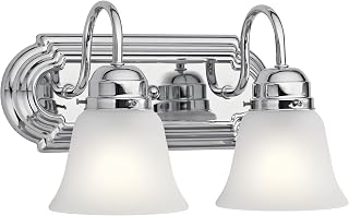Kichler 2-Light Bathroom Vanity Light, Chrome | Clear satin etched glass vanity light for bathroom mirrors (12.25" x 8"), 5336CHS