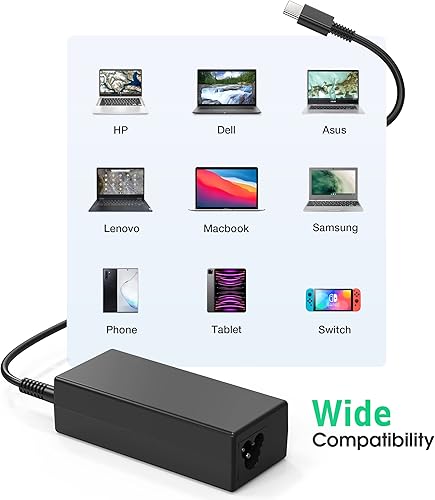 Miniatura 2 de Cargador USB C para laptop, cargador de Chromebook de 65 W, compatible con HP Lenovo, Dell, Asus, Acer, Samsung, Google, Chromebook, cargador rápido