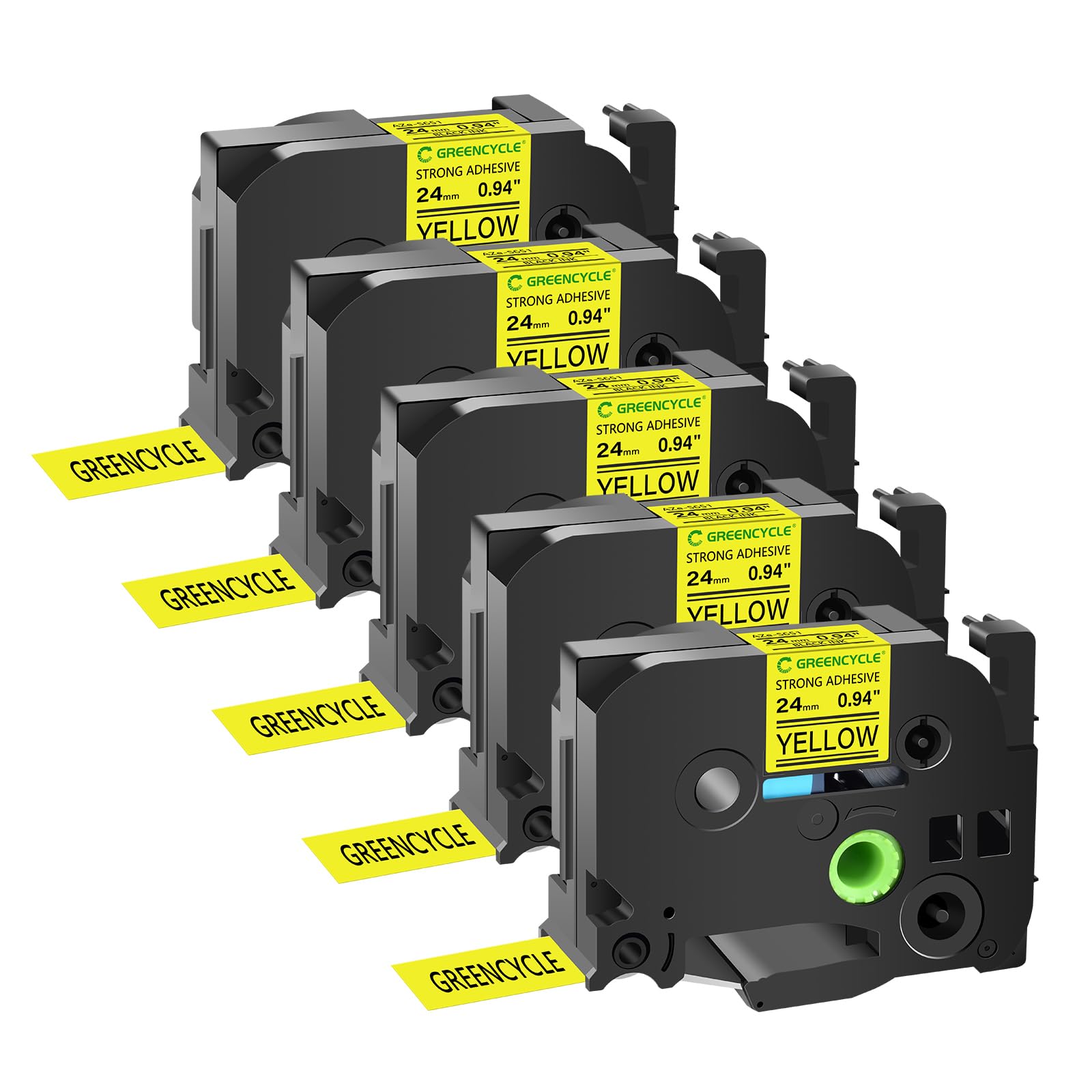 GREENCYCLE Extra Strength Label Tape TZe-S651 24mm 0.94" Laminated Yellow Compatible for Brother P-Touch TZeS651 TZ-S651 TZe TZ 1 inch Black on Yellow Label Tape for PT2730 PT9600 PTH500LI, 5 Pack