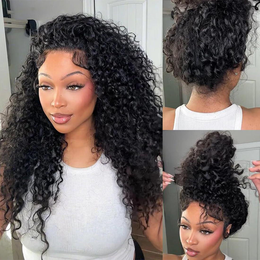 360 Full Lace Human Hair Wig Glueless Invisi-Drawstring Water Wave 26 Inch Water Wave Invisi Drawstring 360 Glueless Wig Bleached Knots  main image 4