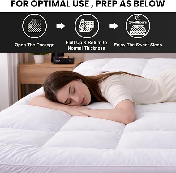 Extra Thick Mattress Topper 10cm/4-Inch King Size | Breathable & Hotel Quality Box Stitch Microfibre Quilted Mattress Topper with Hollowfibre Fill | Easy Fit Straps & 1100GSM (King, 152x200cm)