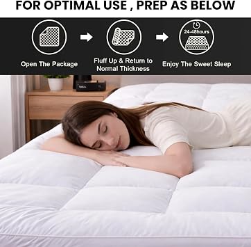 Extra Thick Mattress Topper 10cm/4-Inch King Size | Breathable & Hotel Quality Box Stitch Microfibre Quilted Mattress Topper with Hollowfibre Fill | Easy Fit Straps & 1100GSM (King, 152x200cm)