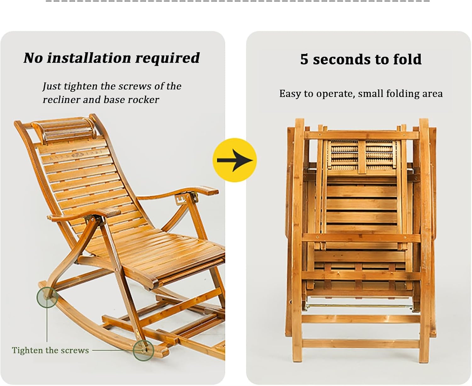 Foldable Rocking Chair, Bamboo Rocker Chair, Massage Footrest, Outdoor Breathable Recliner, Comfort Armchair, Adjustable Backrest Leisure Chair, for Garden Patio Park (Color : Brown)