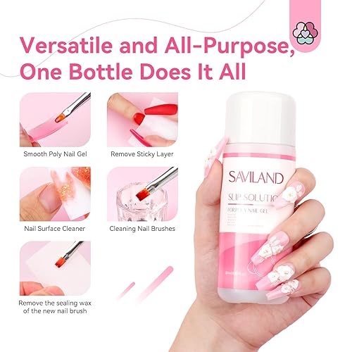 Miniatura 6 de Saviland Solución antideslizante de 6.1 fl oz para uñas de gel de poli Kit de solución de gel antiadherente para principiantes con doble cabeza para