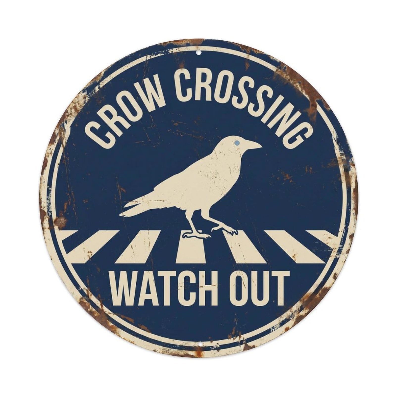 Crow Crossing Watch Out Retro Vintage Metal Tin Sign Plaque Wall Decor for Cafe, Club Bar, Office, Garden Metal Poster 8x8Inch