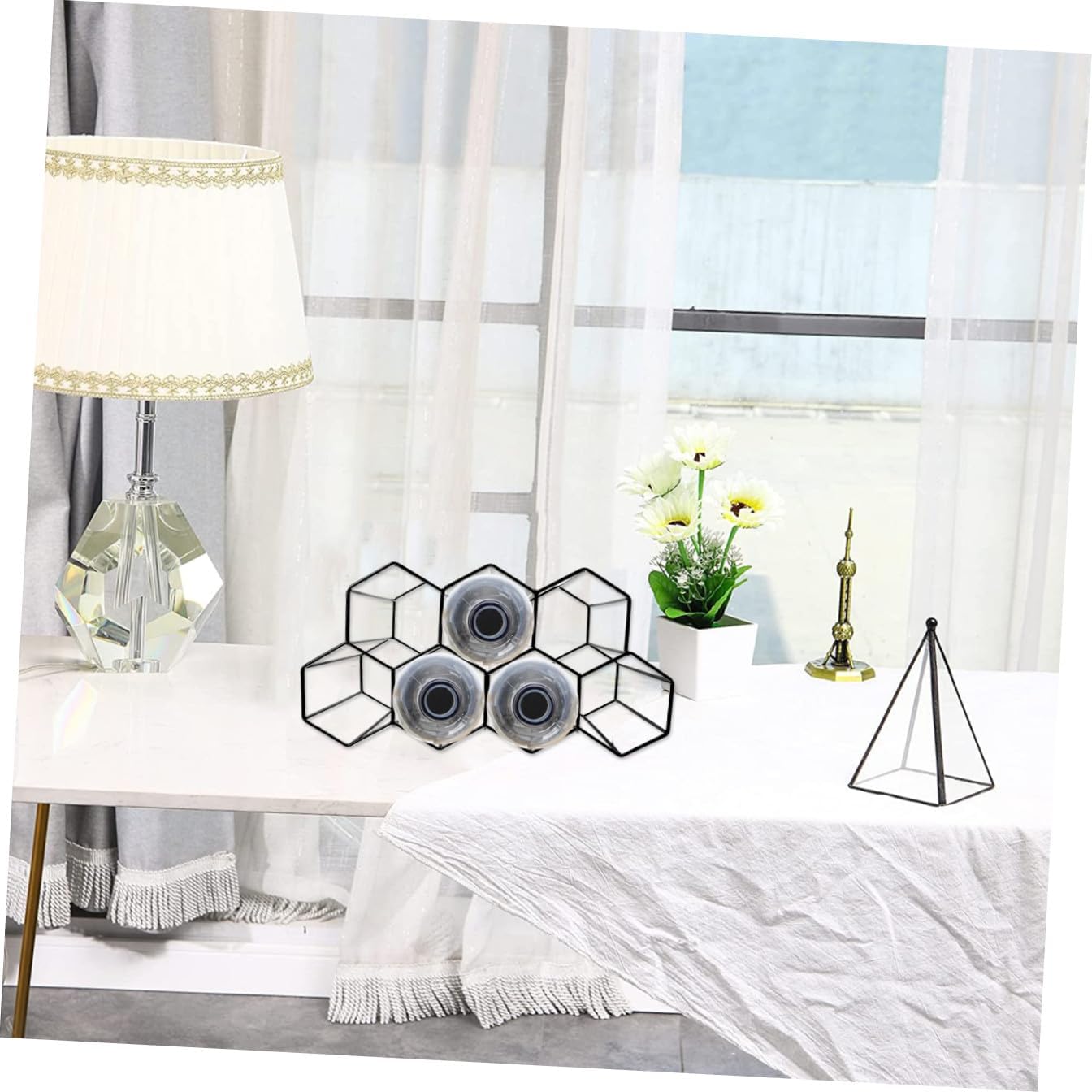 Metal Honeycomb Wine Rack 7-Hole Bottle Holder Black Bar Wine Shelf Tabletop Organizer for Home and Living Room Display