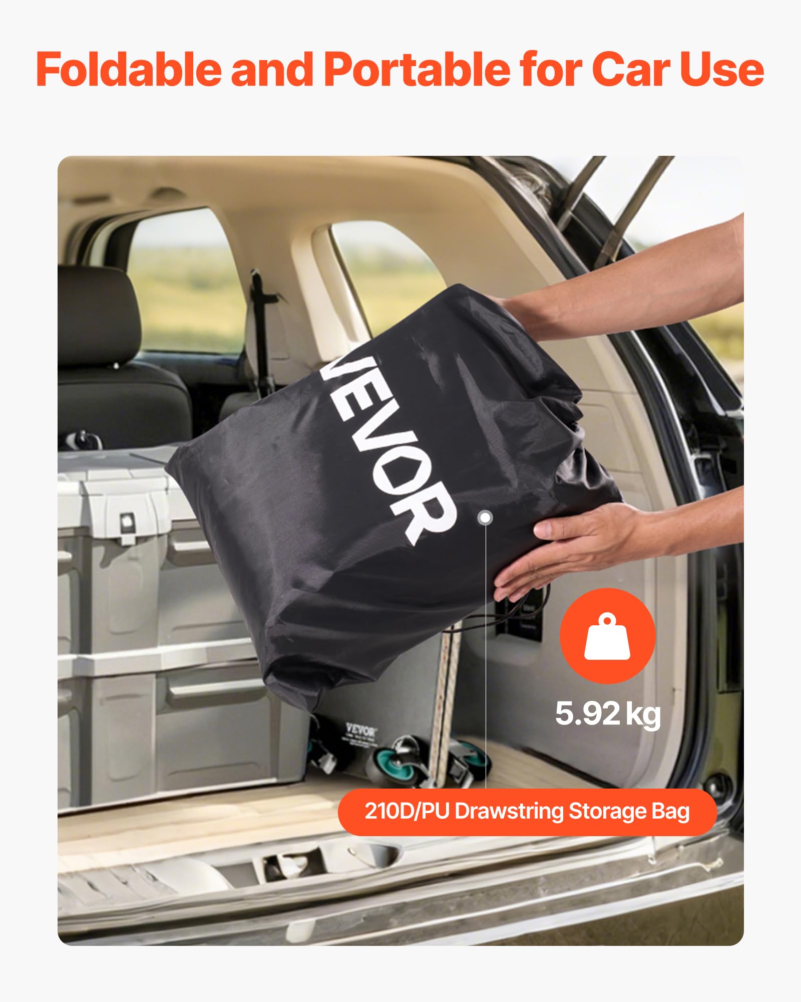 VEVOR Gepäckträgertasche Ladeflächentasche aus wasserdichtes 840D-PVC (0,736 m³), Gepäcktasche zur Aufbewahrung auf der Ladefläche von Lkws mit Ladungsnetz für PKW SUVs Vans Schwarz Orange