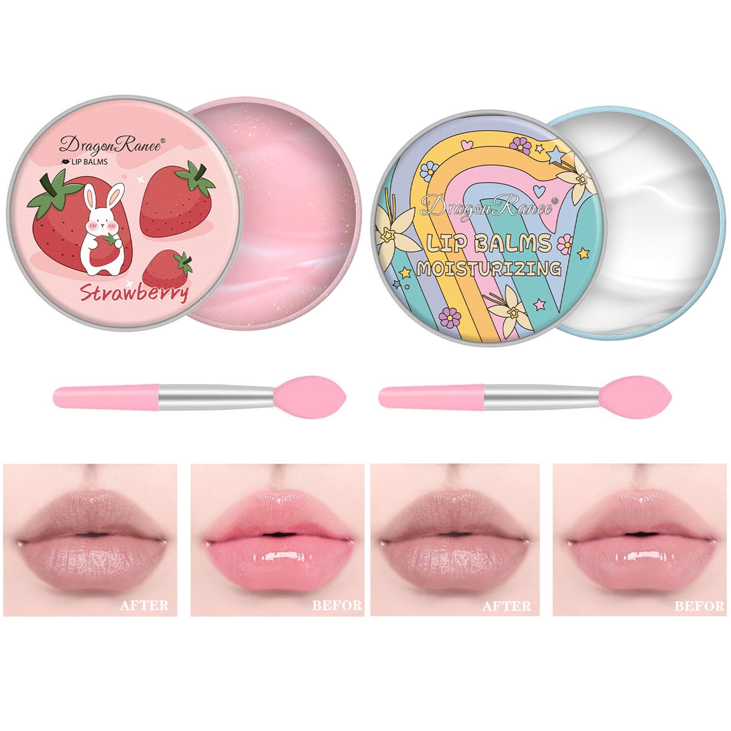 2 Pack Moisturizing Lip Masks, Strawberry Vitamin E Lip Balm Lip Care Gifts for Women Girls, Conditioning Lip Mask and Lip Butter Melting Balm for Dry and Cracked Lips (Strawberry & Coconut)