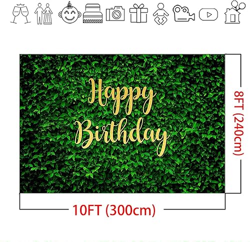 Miniatura 4 de Mocsicka Telón de fondo de cumpleaños de hojas verdes, hierba, pared, safari, decoración de fiesta de cumpleaños, pancarta, fondo de cabina de