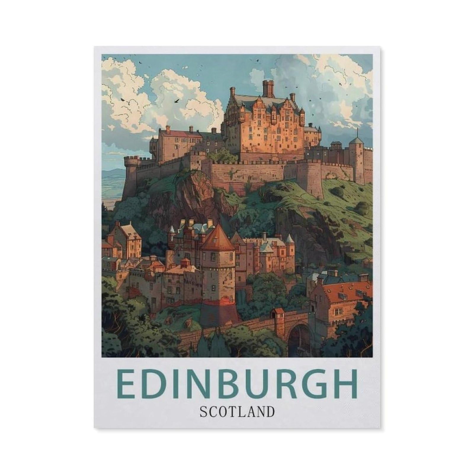 Edinburgh Scotland Vintage Travel Poster，Puzzle 1000 Piece Jigsaw Puzzles for Adults, Classic Puzzle Difficult Puzzle for Kids Teenagers Educational Game Toys Gift for Home Travel（75x50cm）-AY34