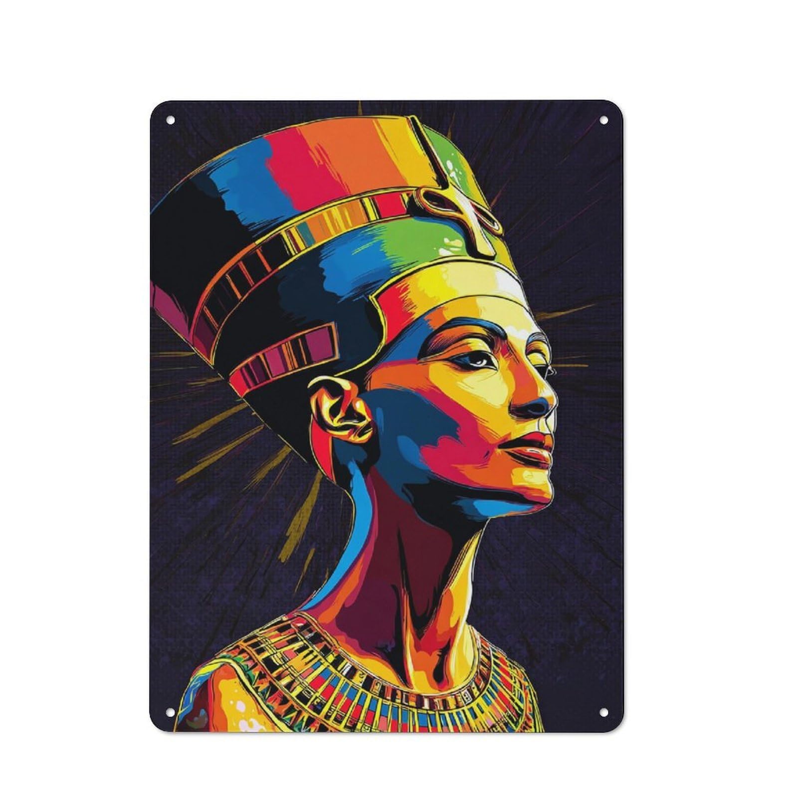 Junmoney Colorful Egyptian Queen Portrait -5 Country Metal Sign With Design 40X30cm, Farmhouse Farmhouse Wall Decor For Kitchen, Cottage, Porch Or Garden Room