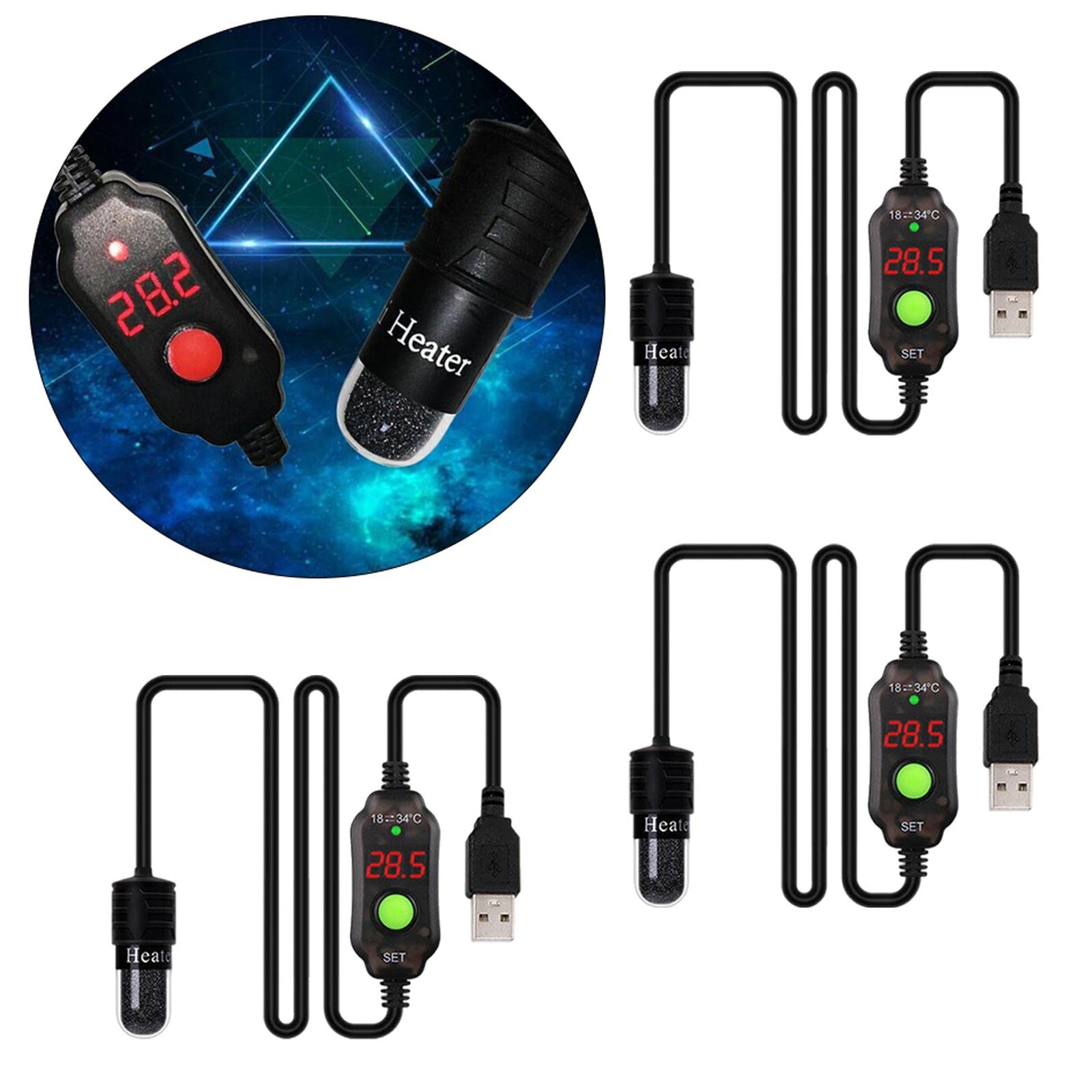 3X Calentador de Acuario Varilla Termostato Sumergible Controlador de Temperatura Ajustable USB Pantalla LED Digital Material Nichrome Protección de