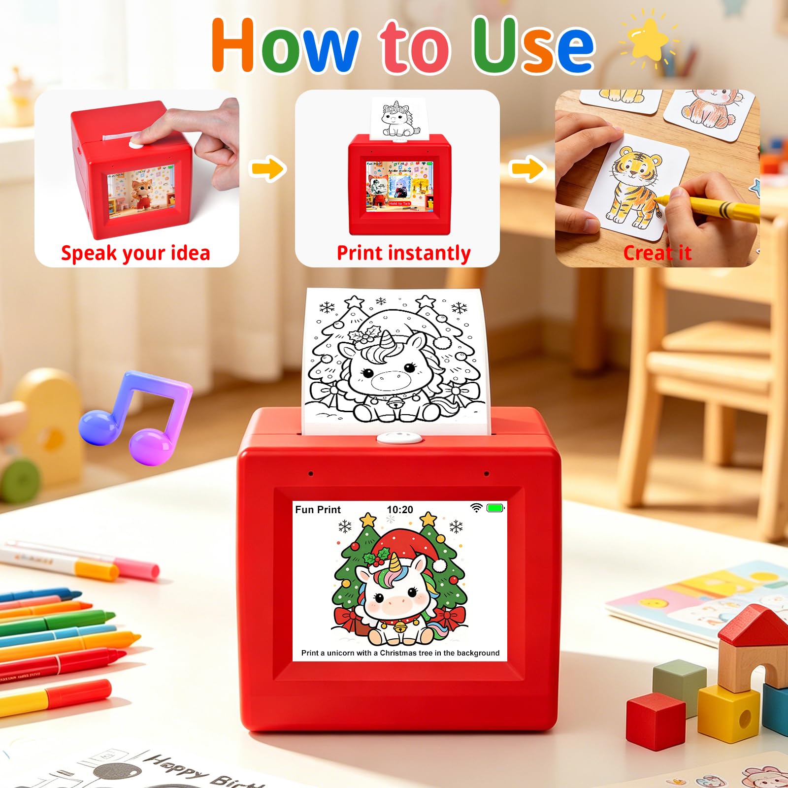 Stampante Termica Portatile Smart AI Voice Sticker Stampante per Bambini, Stampante Termica Senza Inchiostro Senza fili, Mini Creatore di Adesivi Termici con Controllo Vocale e 6 Opzioni