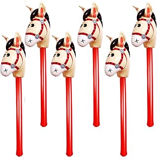 Yiphates 6 Pcs 40 Inch Brown Inflatable Stick Horse Colorful Horse Head Stick Balloon Horse Birthday Party Supplies Pony Stick for Christmas Horse Themed Party Decorations Costume Stick