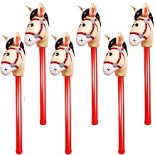 6 Pcs 40 Inch Brown Inflatable Stick Horse Colorful Horse Head Stick Balloon Horse Birthday Party Supplies Pony Stick for Christmas Horse Themed Party Decorations Costume Stick