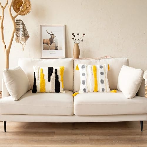 Miniatura 10 de Snugtown Funda de almohada tejida estilo bohemio, moderna funda de cojín decorativa con patrón de diamante cheurón, funda de almohada rural para