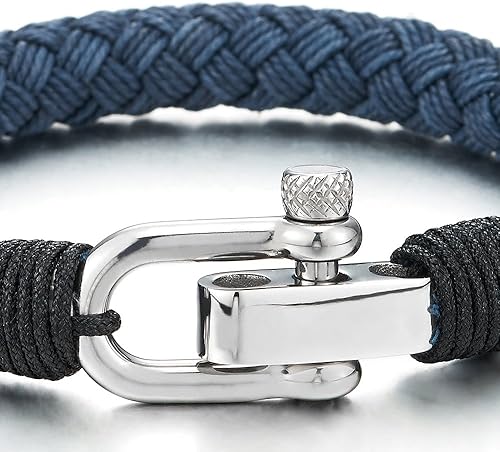 Miniatura 2 de COOLSTEELANDBEYOND Cuerda de algodón trenzada grande para hombre y mujer, acero inoxidable, tornillo náutico, anclaje, grillete