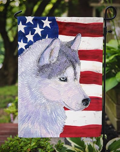 Miniatura 3 de Caroline's Treasures SS4220GF Bandera de Estados Unidos con bandera de jardín de Husky Siberiano, bandera decorativa para patio exterior, patio,