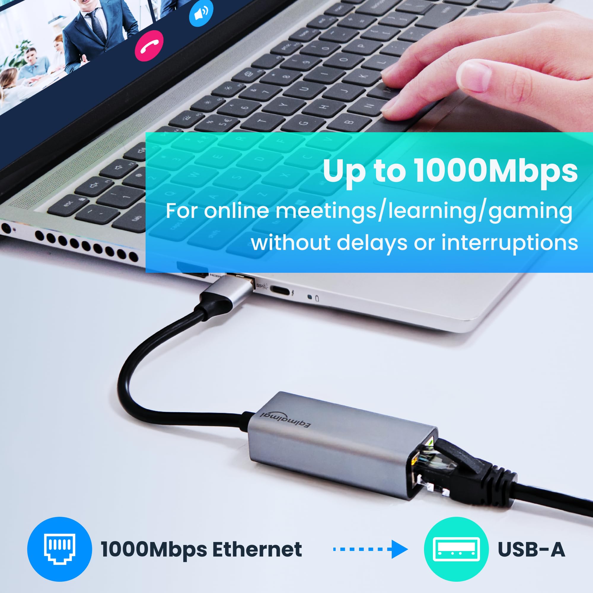 USB ethernet Adapter,USB A to ethernet Adapter?Gigabit ethernet to USB,USB 3.0 Gigabit to ethernet Adapter Compatibility 100/1000MBPS,Compatible with Windows, Mac OS, Linux, PC, Laptops, and More