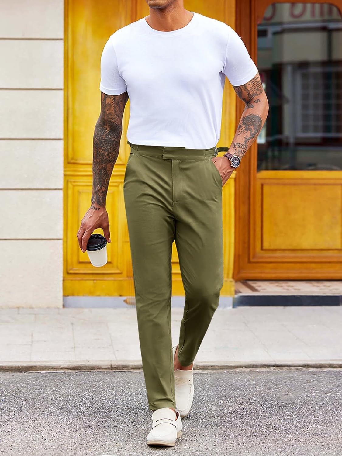 PASLTER Mens Chinos Pants Slim Fit Stretch Flat-Front Skinny Dress Suit Pants Cotton Slacks - Image 4