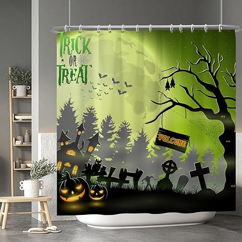 Miniatura 206 de Baocicco Juego de cortinas de ducha de fantasmas de Halloween, encantadores fantasmas de dibujos animados, divertidos trucos o tratos, cortinas de