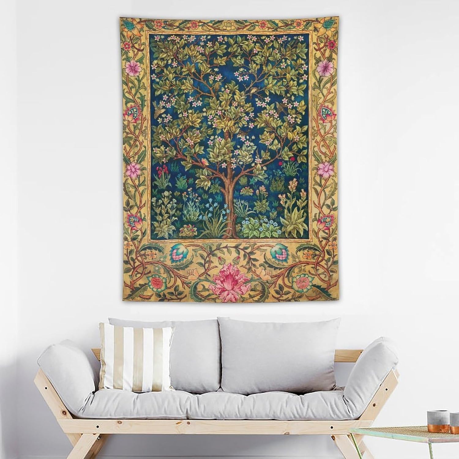 William Morris Tree of Life Tapestry Wall Hanging, Vintage Plant Nature Flowers Pattern Modern Wall Art Decor,Retro Floral Home Decoration for Bedroom Living Room Dorm W50 x 60H Inch