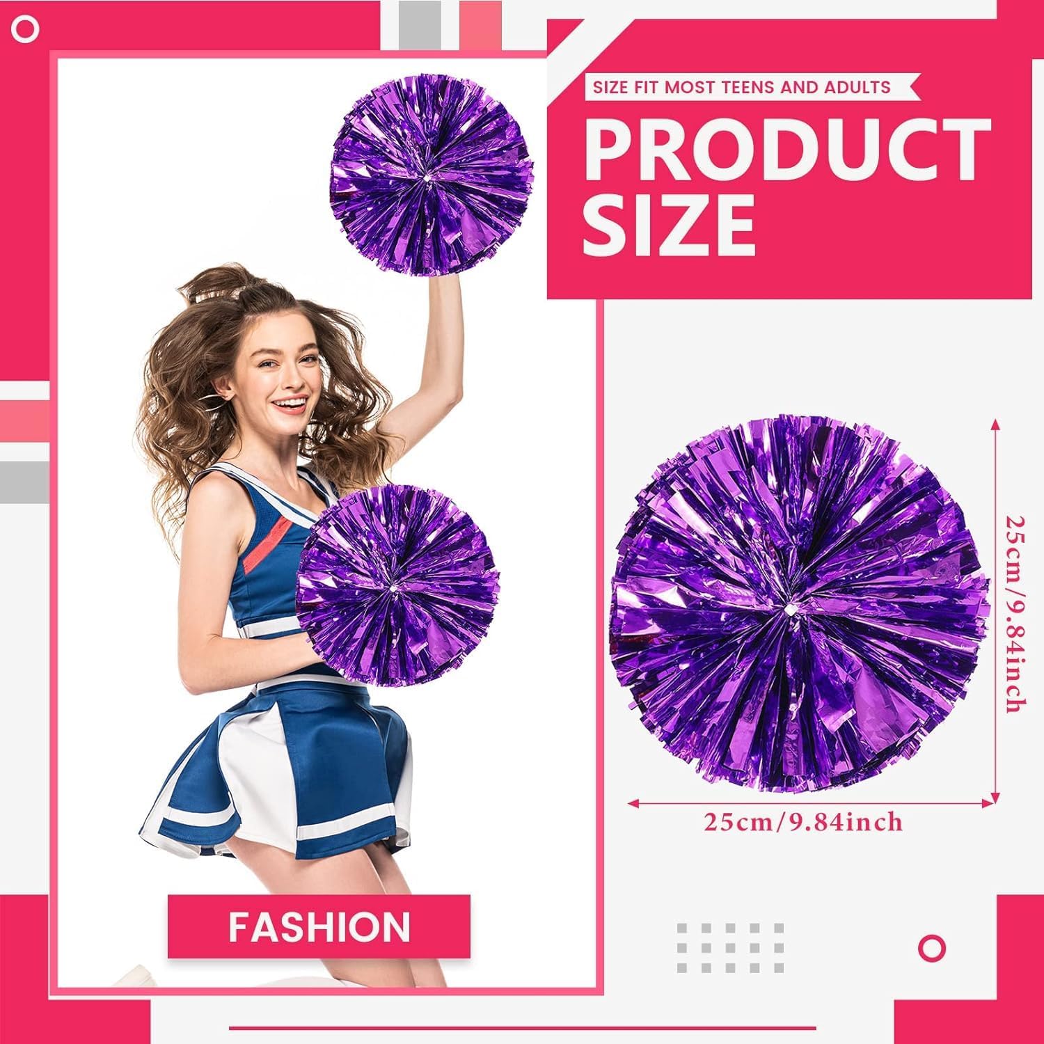 Cheer Pom Pom, 20PCS Cheerleading Flower Ball, Plastic Pom Poms for Adults Sports Team Spirit Cheering Dance, Stage Performance, Carnival Celebration