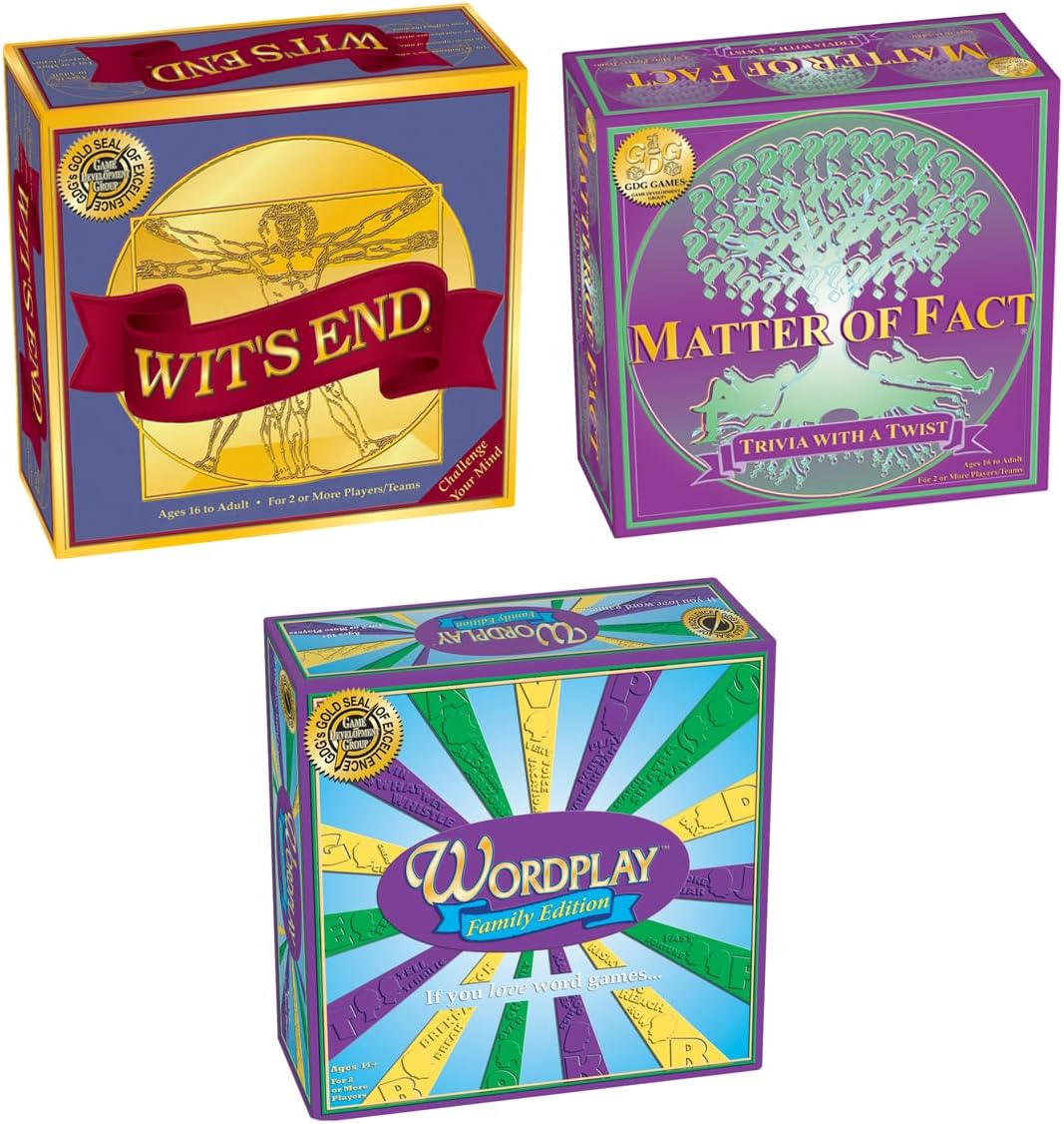 Wit's End + Matter of Fact + Wordplay = Perfect Board Games Bundle for Adults and Game Night