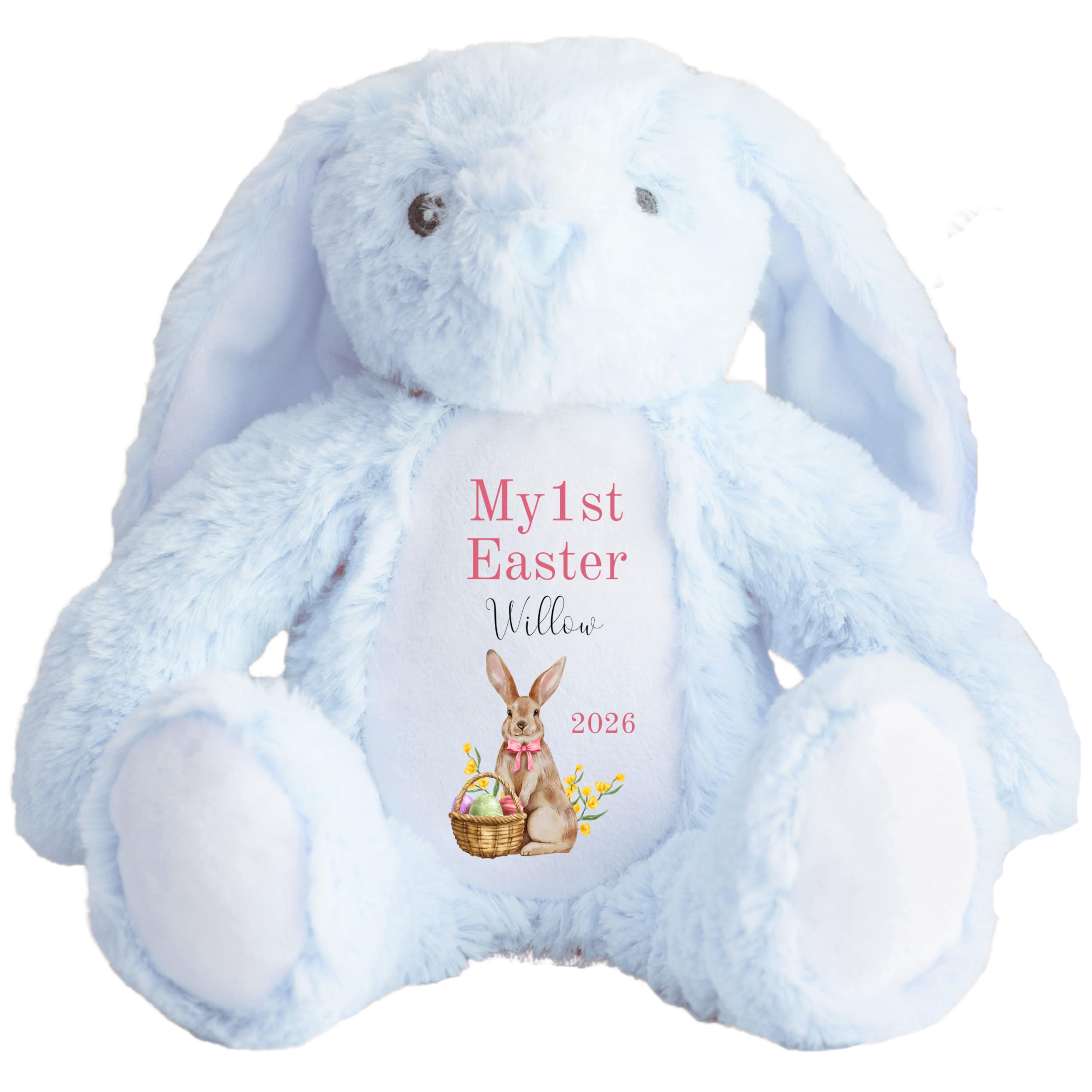 HotScamp Personalised Easter Cuddly with Name - My 1st Easter Bunny 2026 Pink - Soft Toy for Baby, Toddler, Child, Kids, Babies Spring Time - Pink Letter Blu Bunny