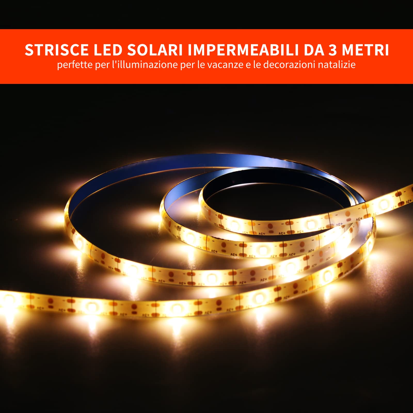 Strisce LED Solari 3 Metri - 180 LED Bianchi Luce Diurna, Resistenti Alle Intemperie IP65