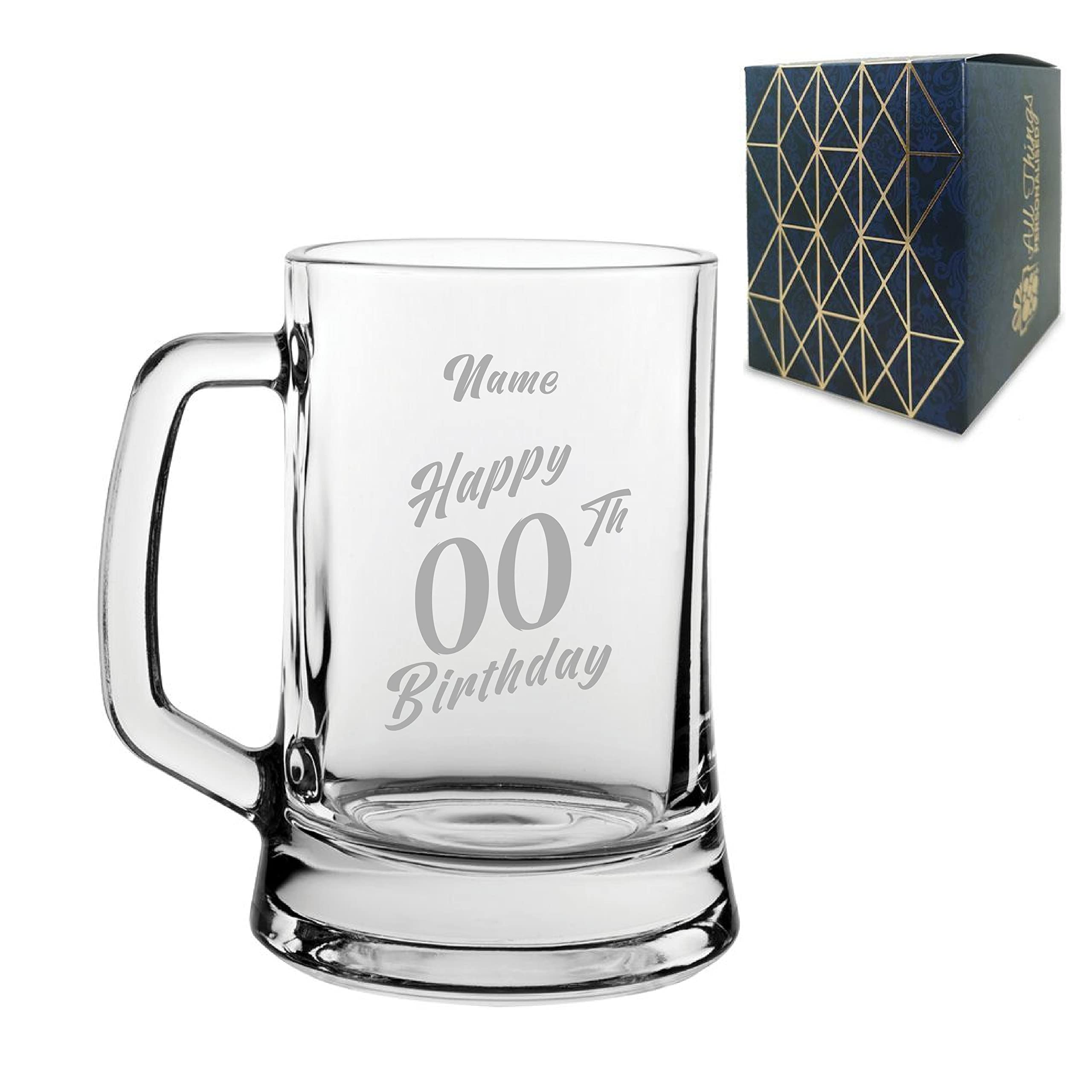 Chope à bière personnalisable avec gravure « Stein Happy 20, 30, 40, 50 »