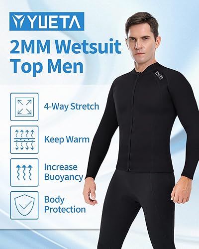 Miniatura 4 de Wenlia Mens Wetsuits Top  2mm Neoprene Jacket  Ultra Stretchy & Warmth  Easy Entry Front Zip - YKK  Surfing Snorkeling - All Watersports